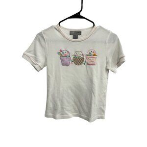 Designers Originals Studio Embroidered Flower Basket Tee White Sz Small Petite